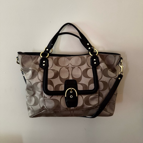 Coach Tan and Dark Brown Signature Tote - Picture 1 of 7